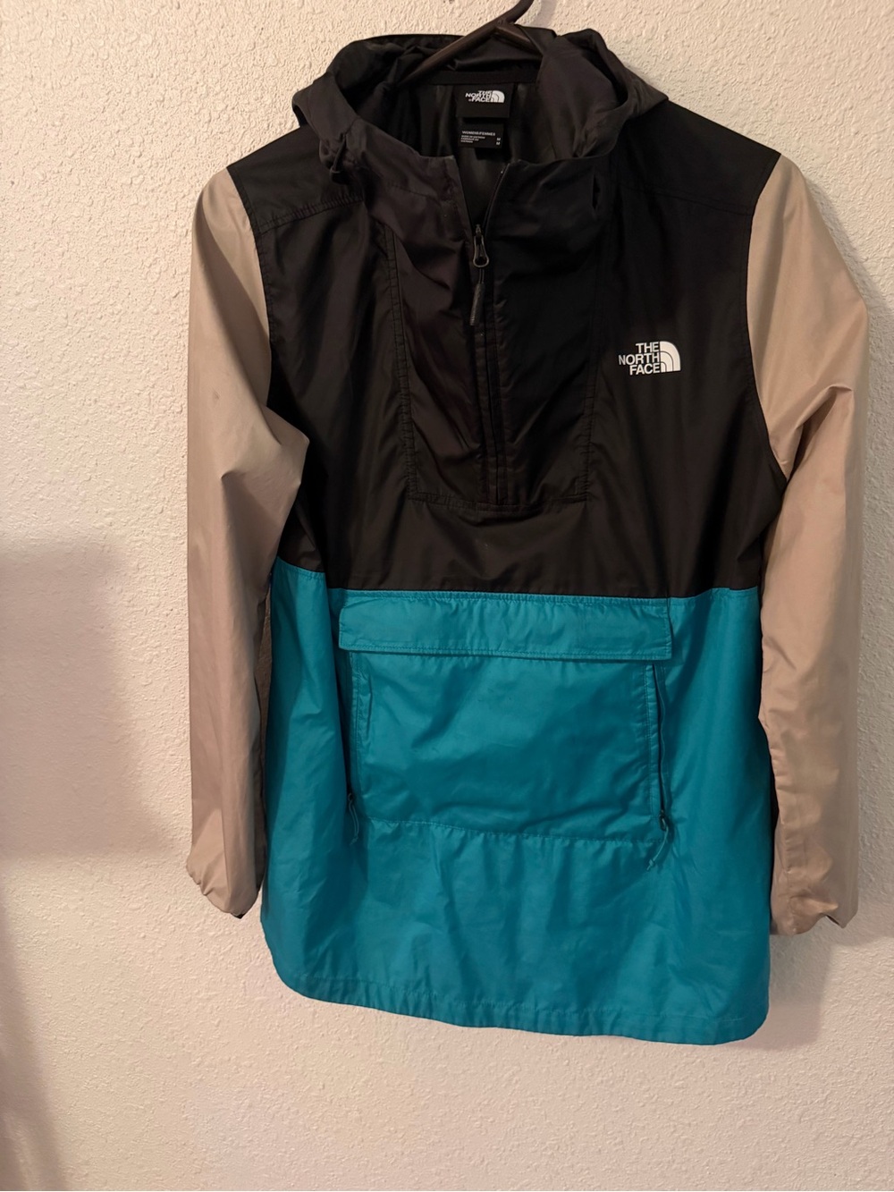 The North Face Hooded Colorblock Pullover - Black, Teal & Beige
